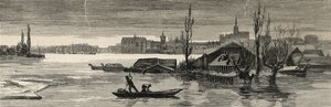 A katasztrofális árvizek Ausztria-Magyarországon: A Duna által nemrégiben elöntött Raab képe a Grafikából, 1883. január 20. alkotó: English School